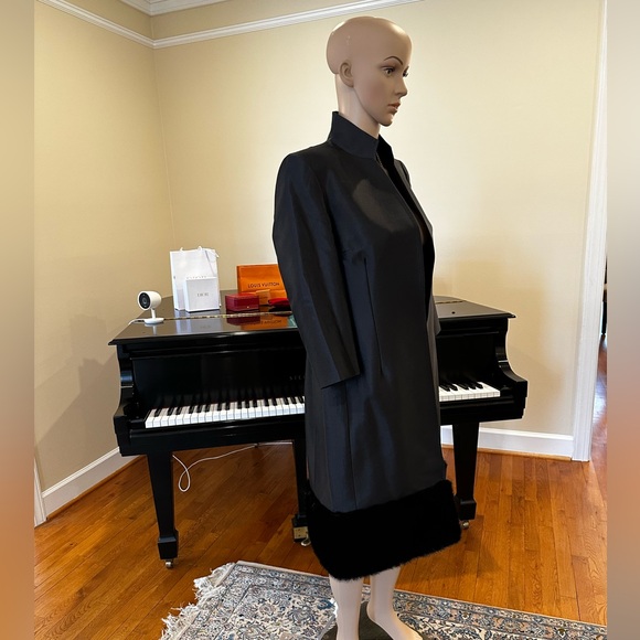 NWT Luxury Party Minimalist Vintage Albert Nipon Faux Fur Trim Coat Jeweled Belt - Picture 10 of 12